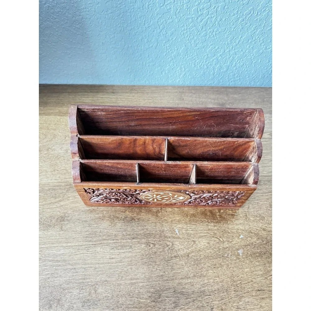 Vintage Anglo Indian Rosewood Desk Organizer Stationary Desk Caddy